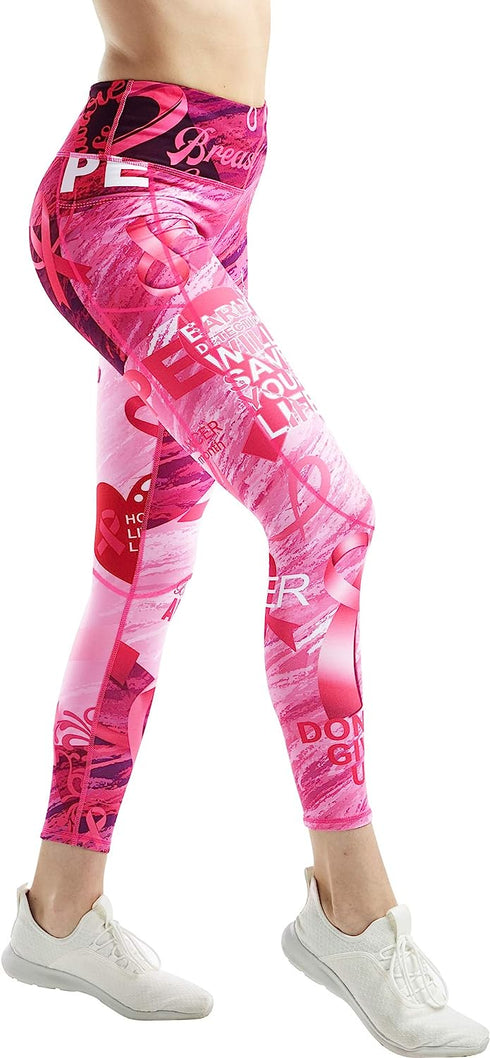 Women's Yoga Pants Printed Running Tights,Workout Running Leggings Tummy Control